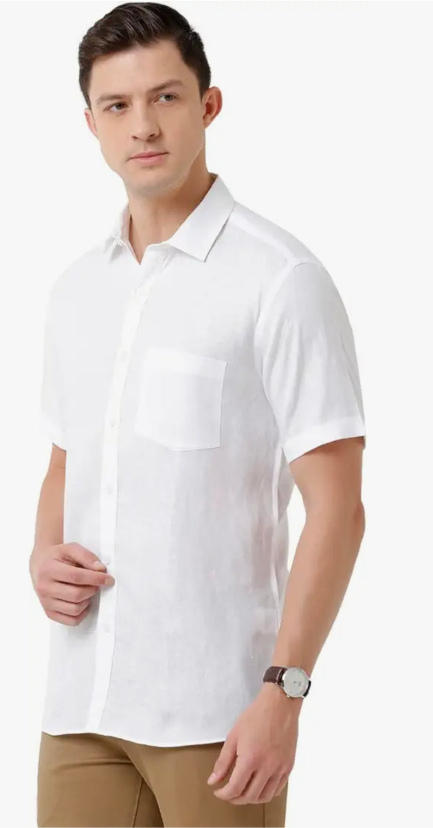 RAMRAJ Men's Pure Linen White Slim Fit Half Sleeve Casual Shirt