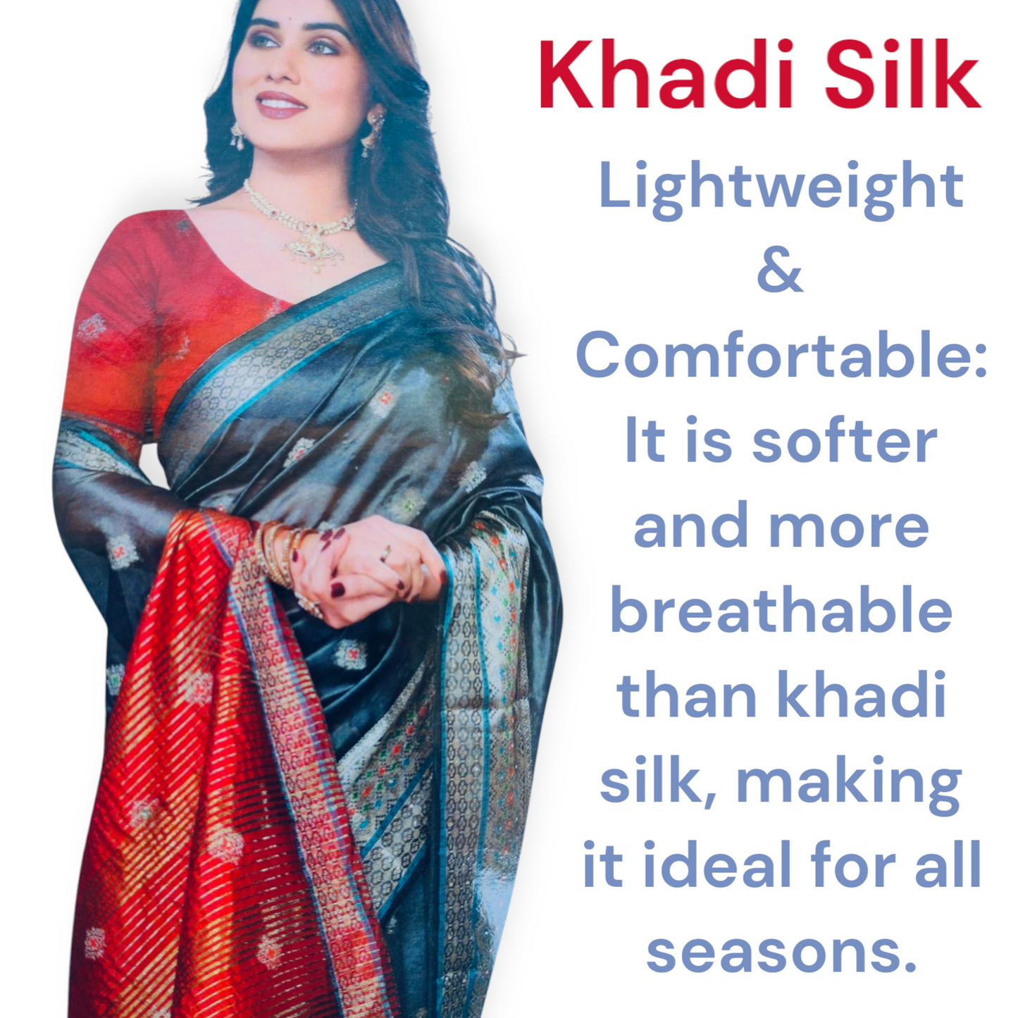 Traditional Khadi Silk Saree with Blouse – Festive Wear