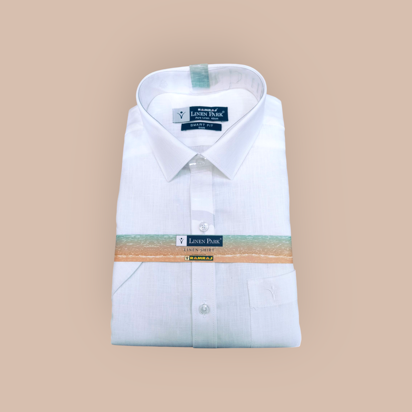 RAMRAJ Men's Pure Linen White Slim Fit Half Sleeve Casual Shirt